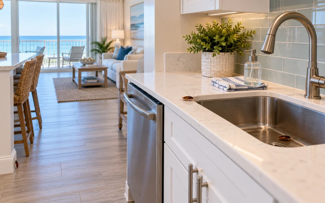 Clean Gulf Shores vacation rental kitchen where hidden cockroach activity may occur
